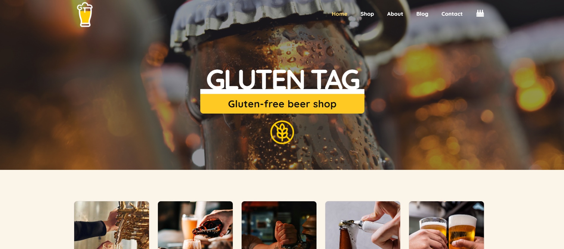 homepage of e-commerce website selling gluten-free beer